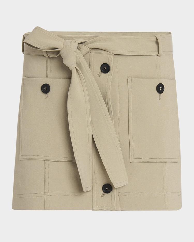 belted crepe cotton mini skirt