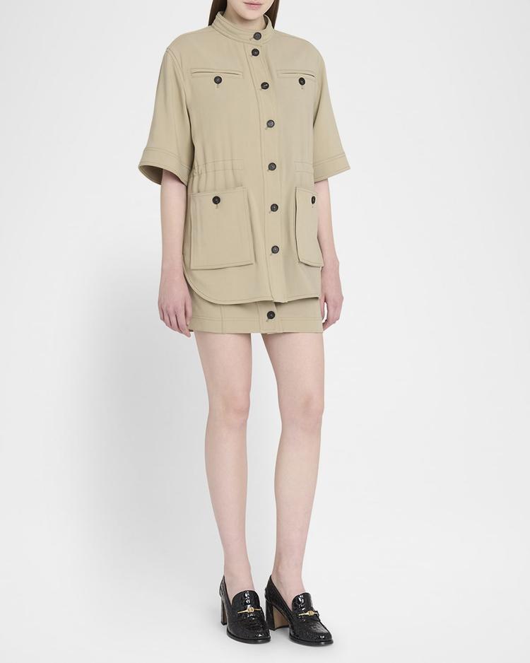 belted crepe cotton mini skirt