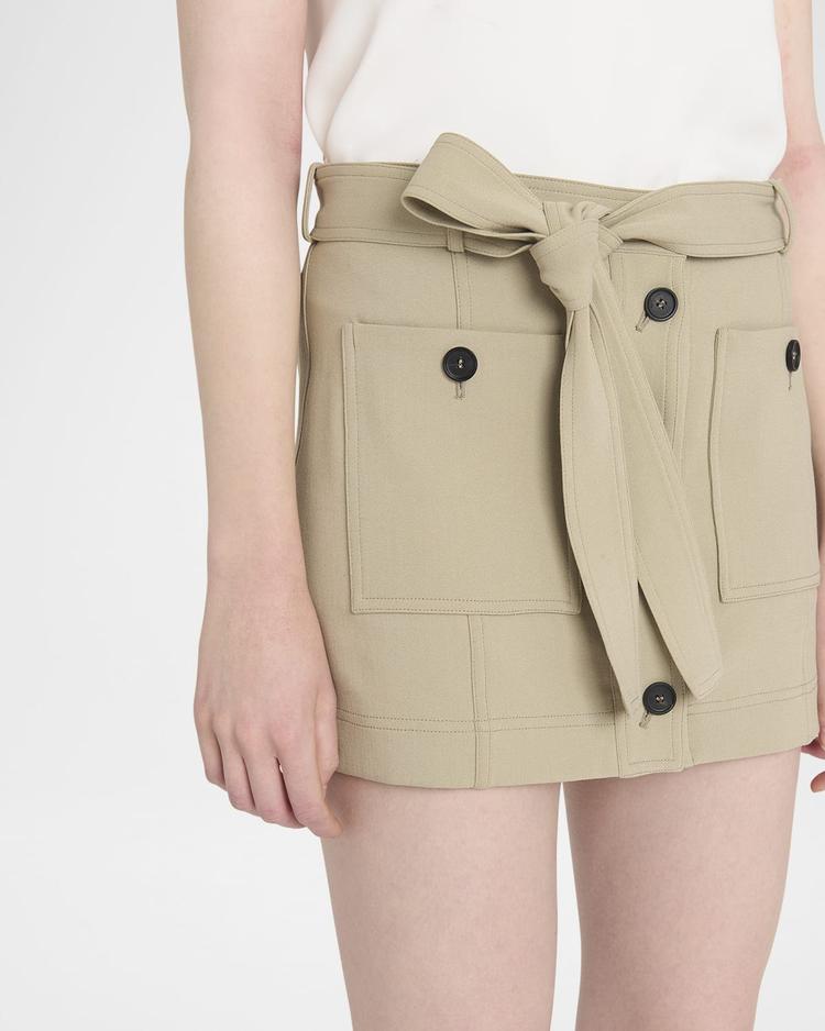 belted crepe cotton mini skirt