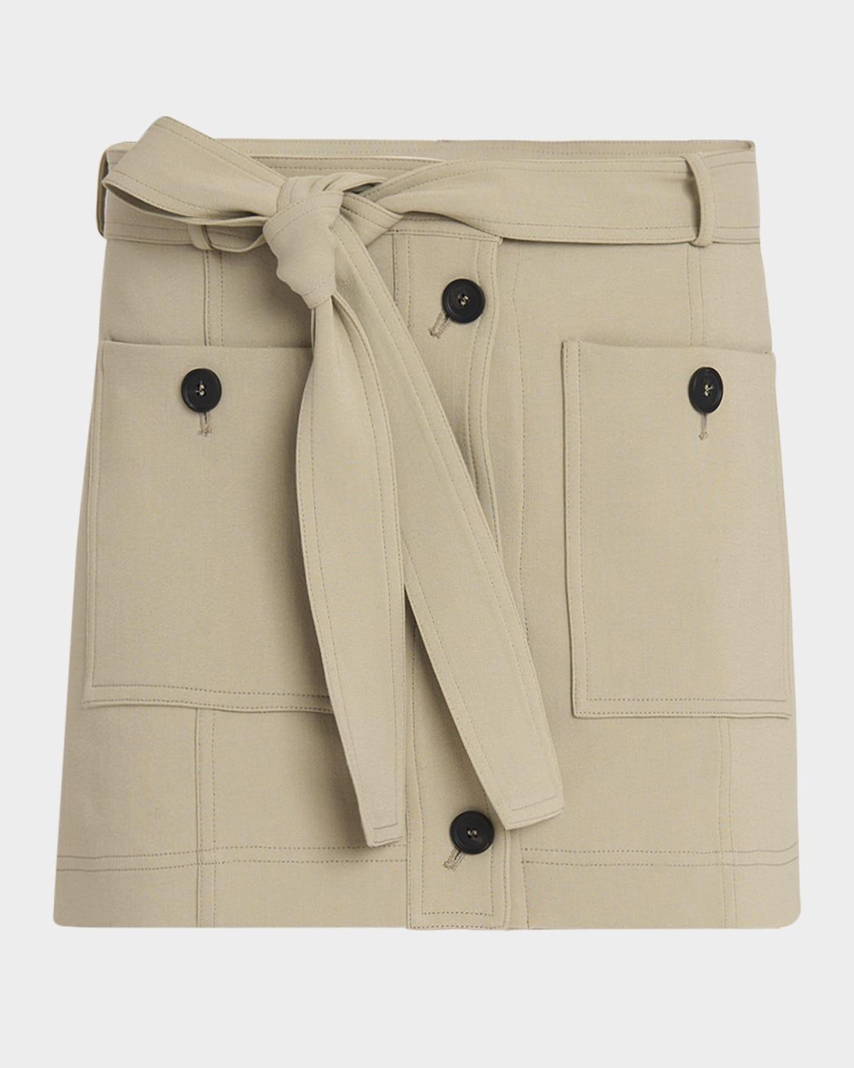 belted crepe cotton mini skirt
