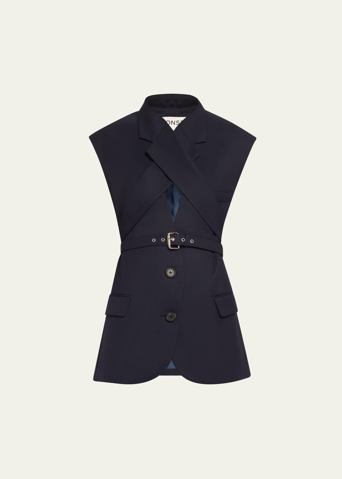 belted crisscross jacket vest