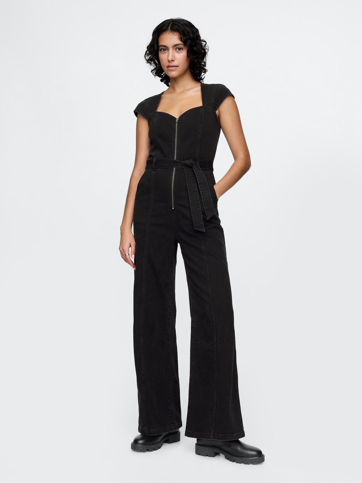 belted denim jumpsuit