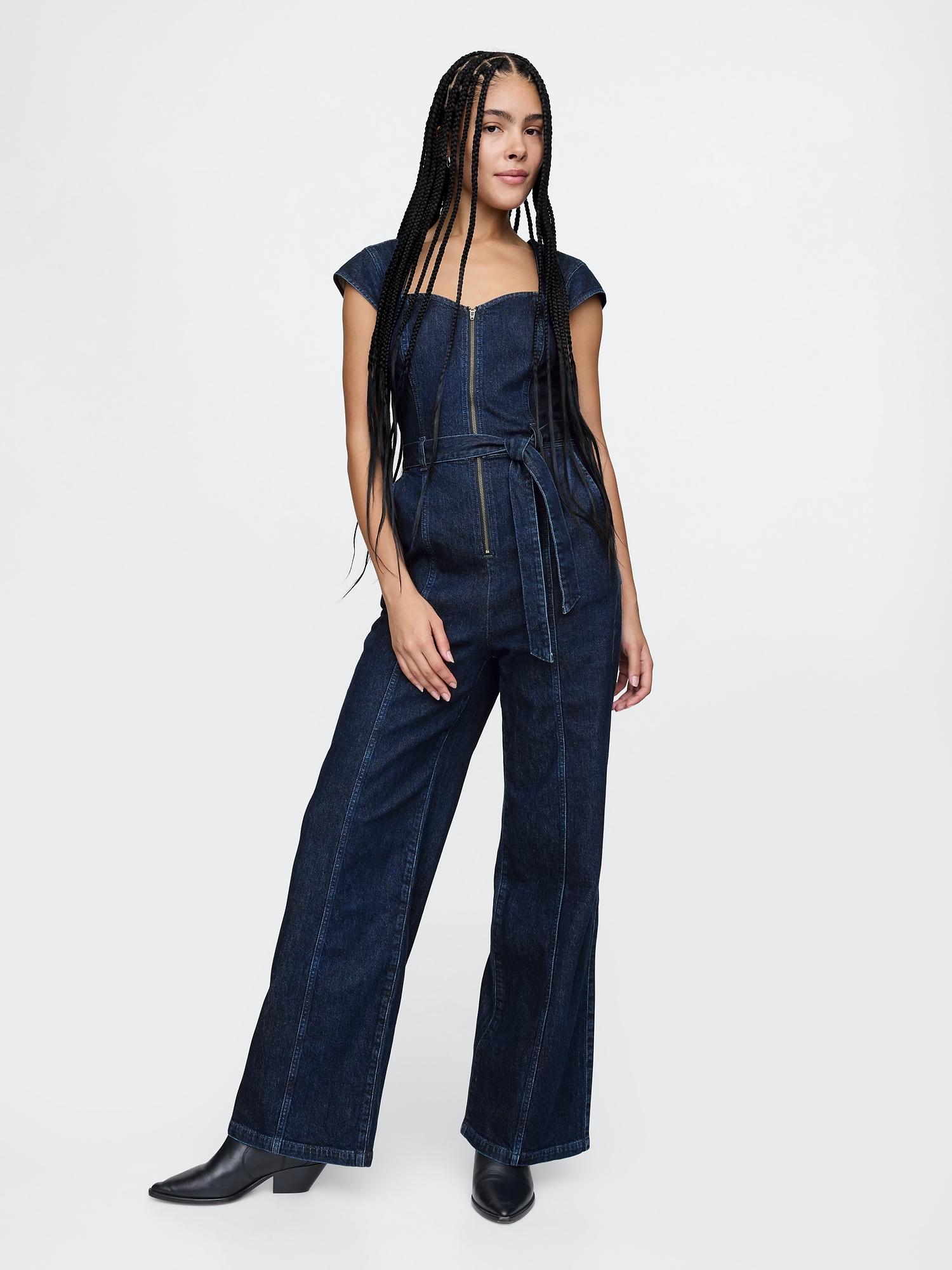 belted denim jumpsuit