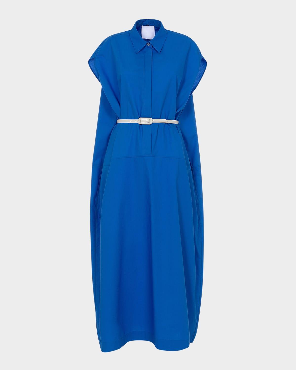 belted draped-back cotton midi shirtdress