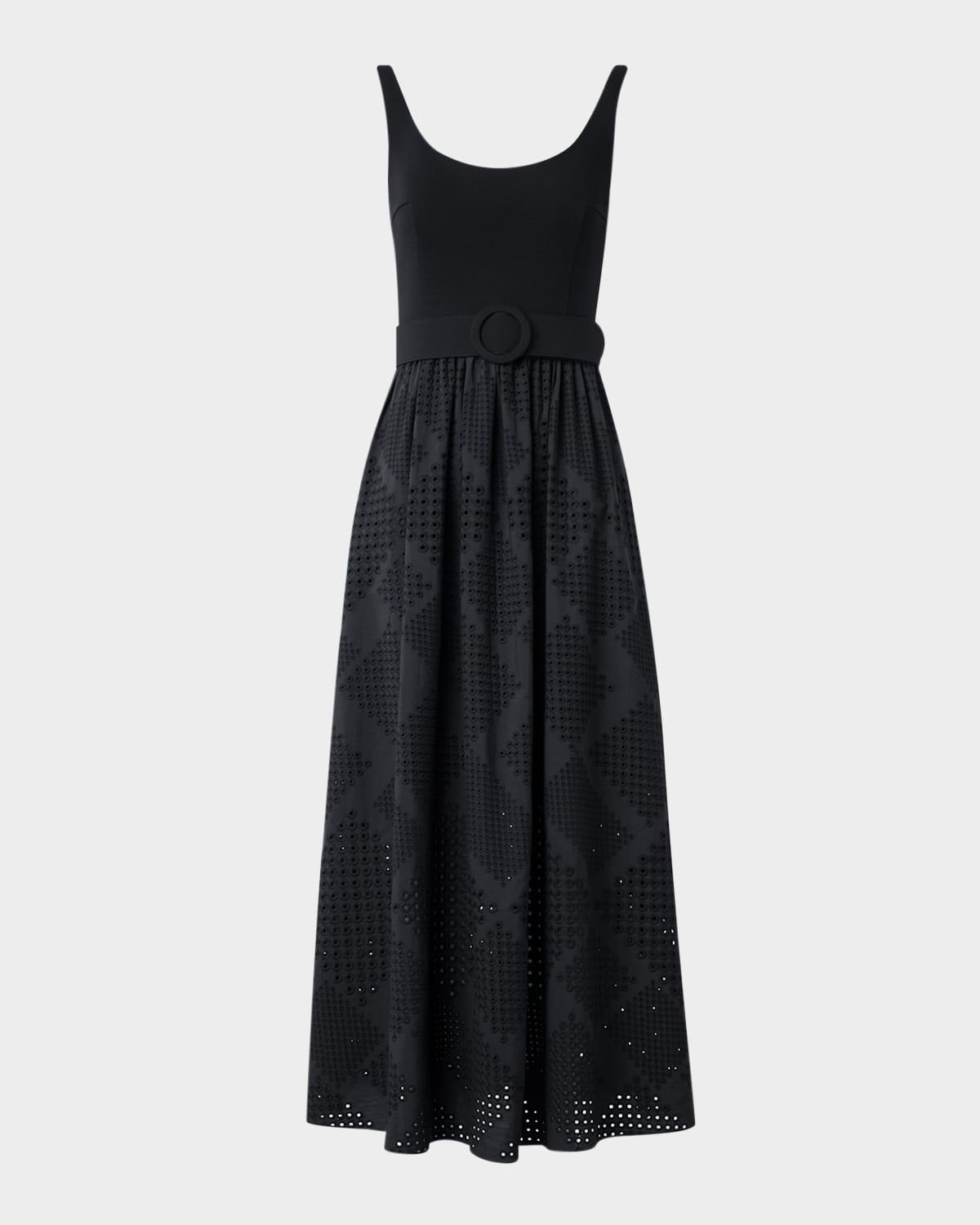 belted eyelet-embroidered cotton midi dress