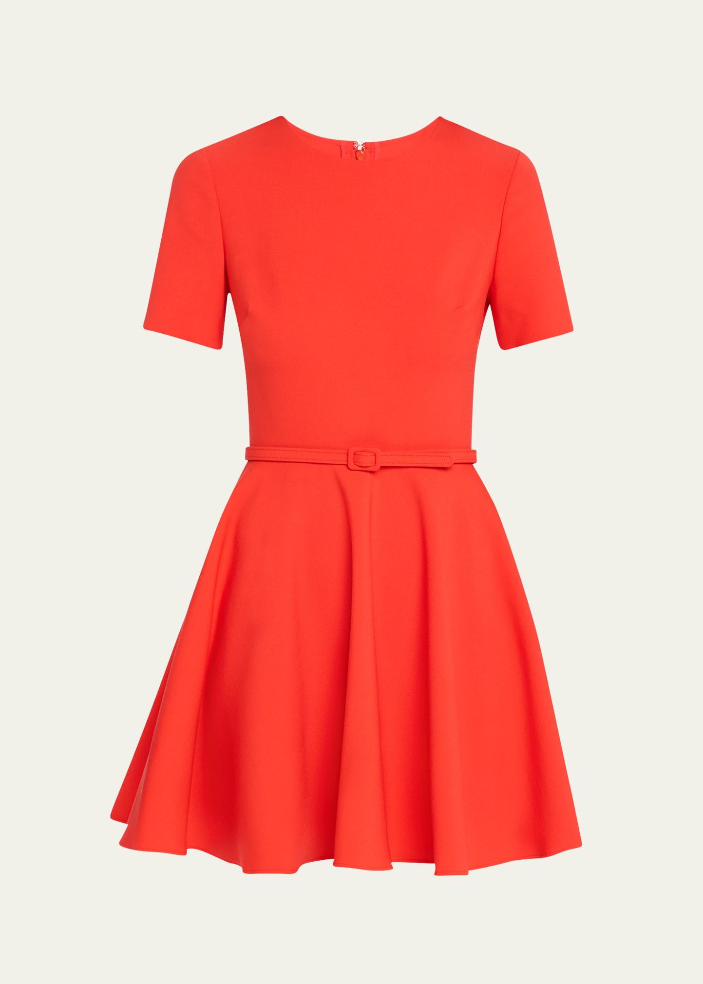 belted fit-flare wool mini dress