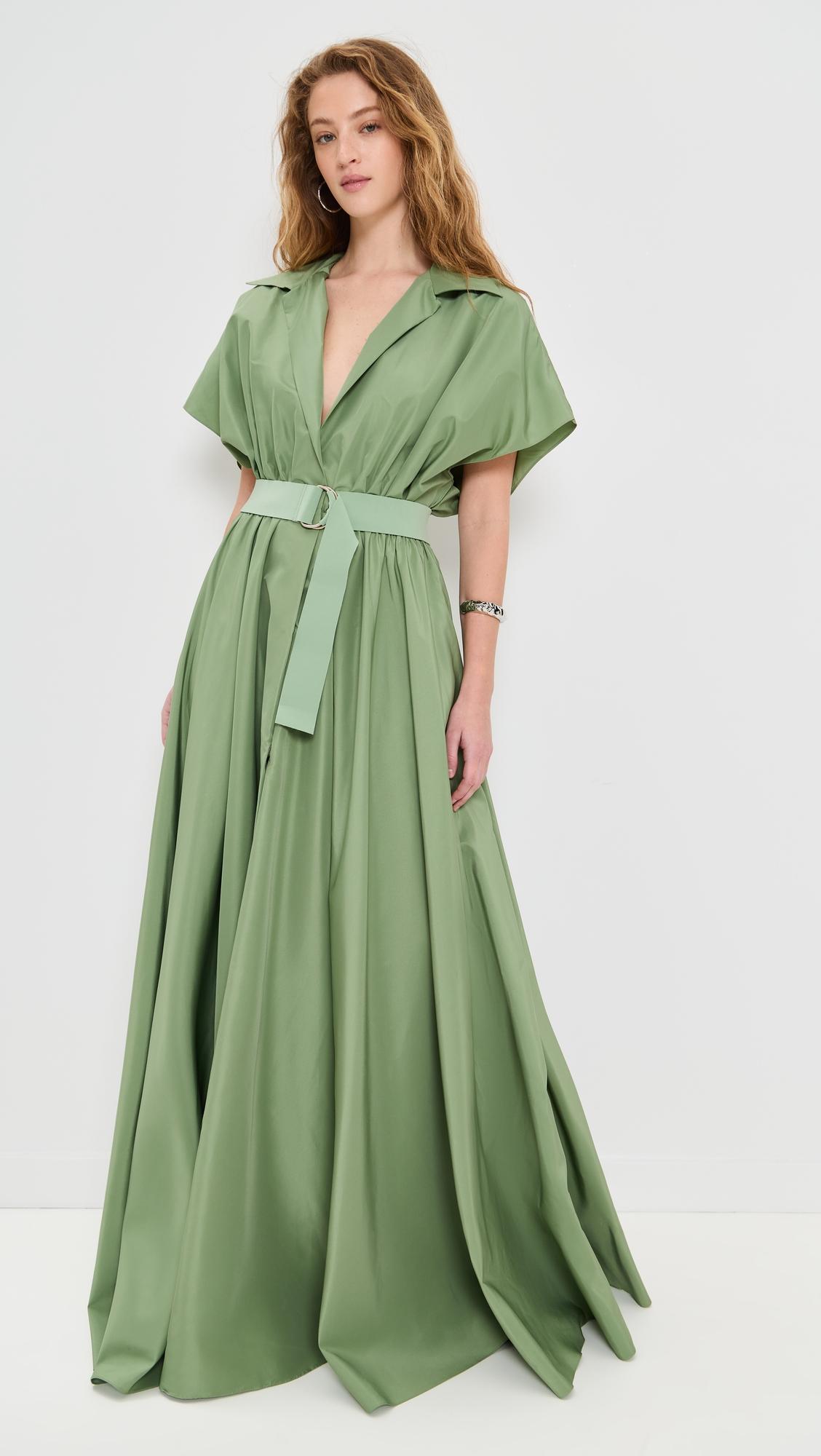 belted flared maxi dress