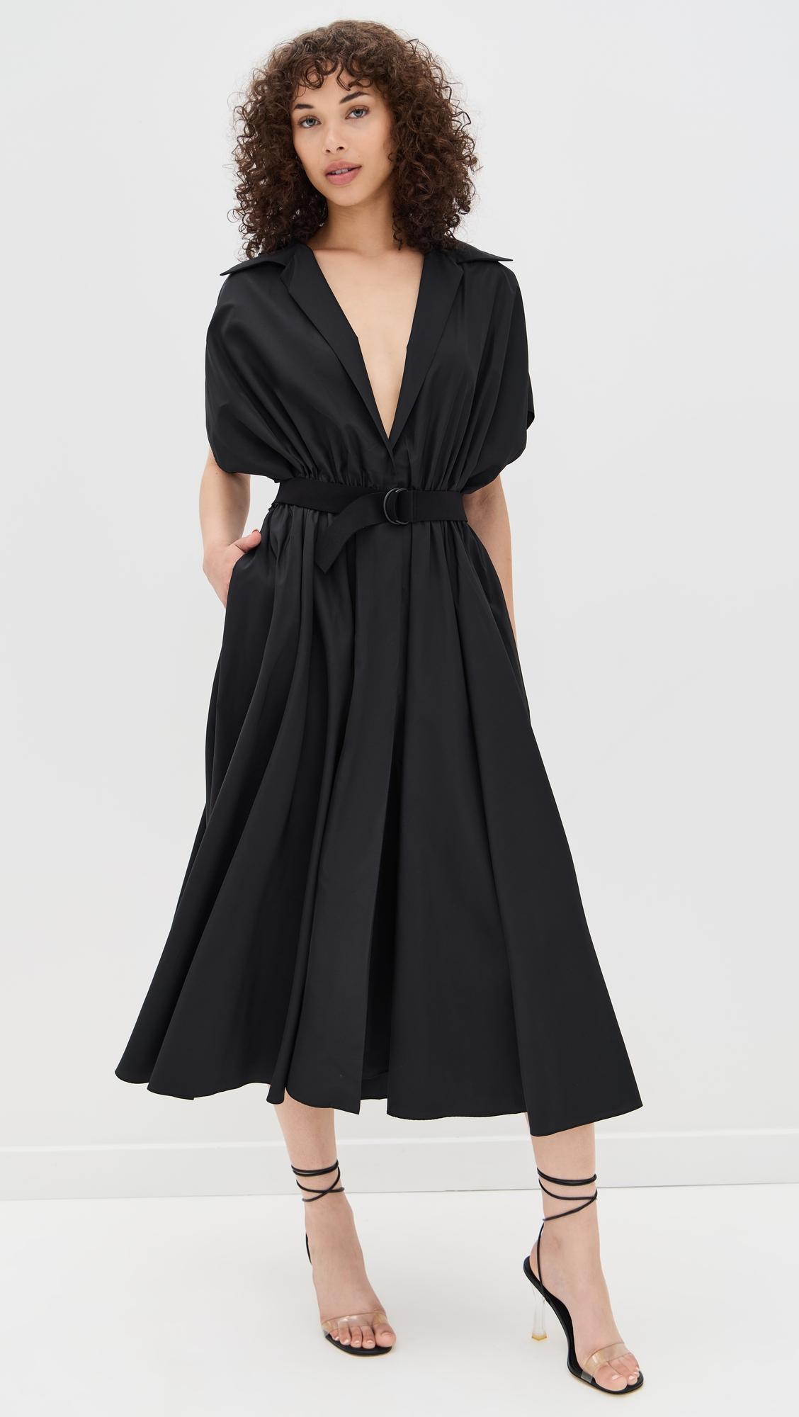 belted flared midi shirt dress