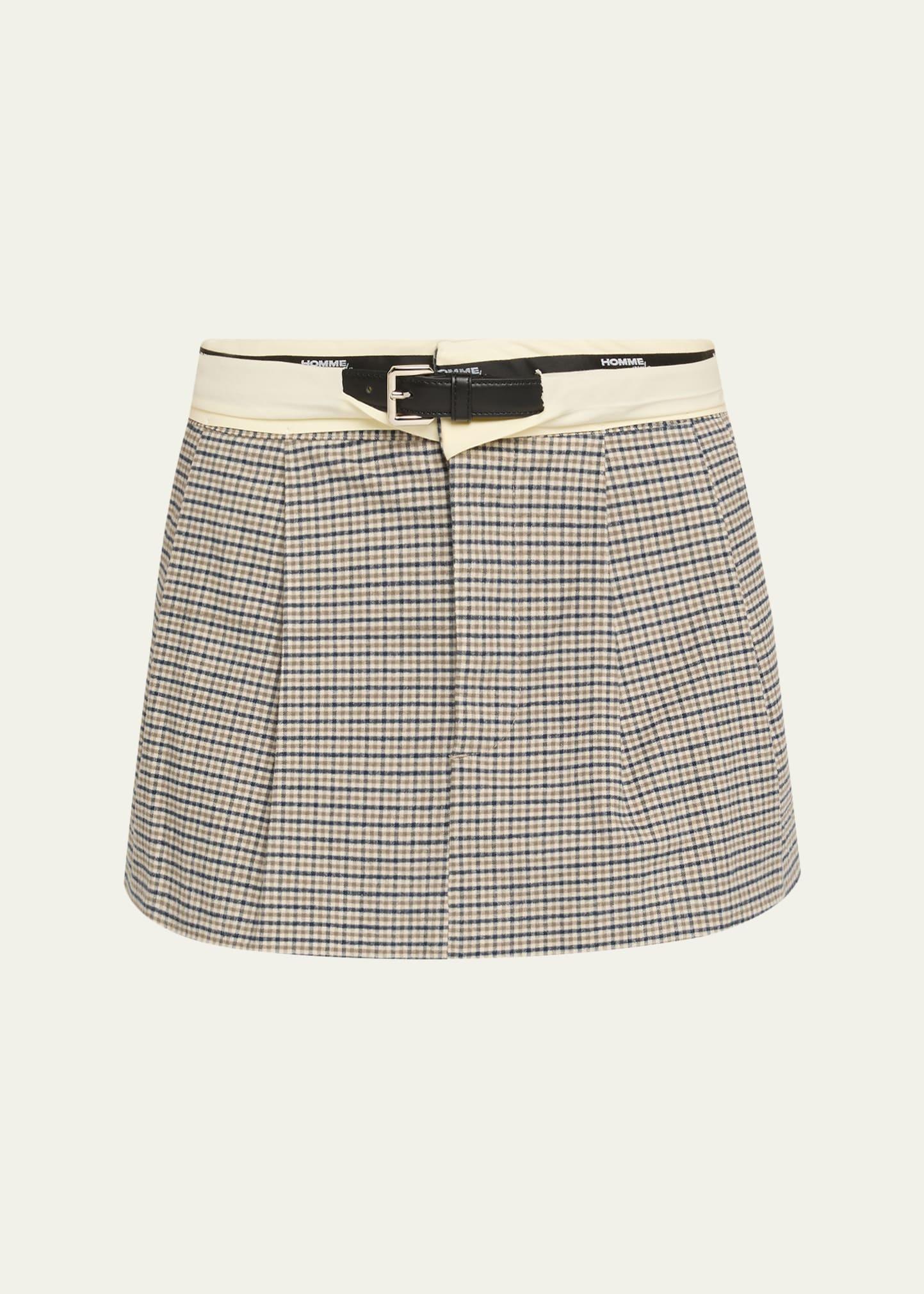 belted flip-waist check mini skirt