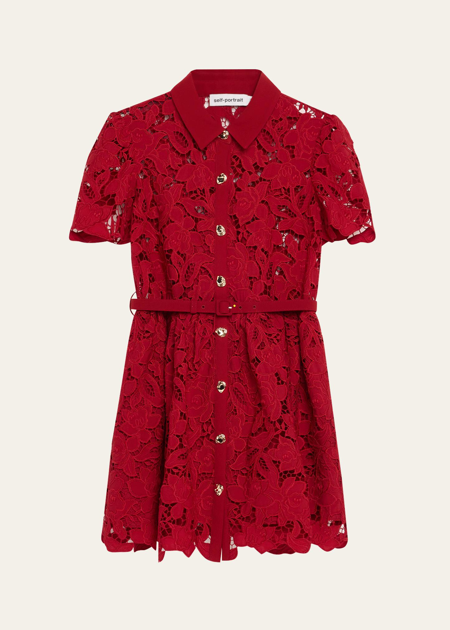 belted floral lace mini shirtdress