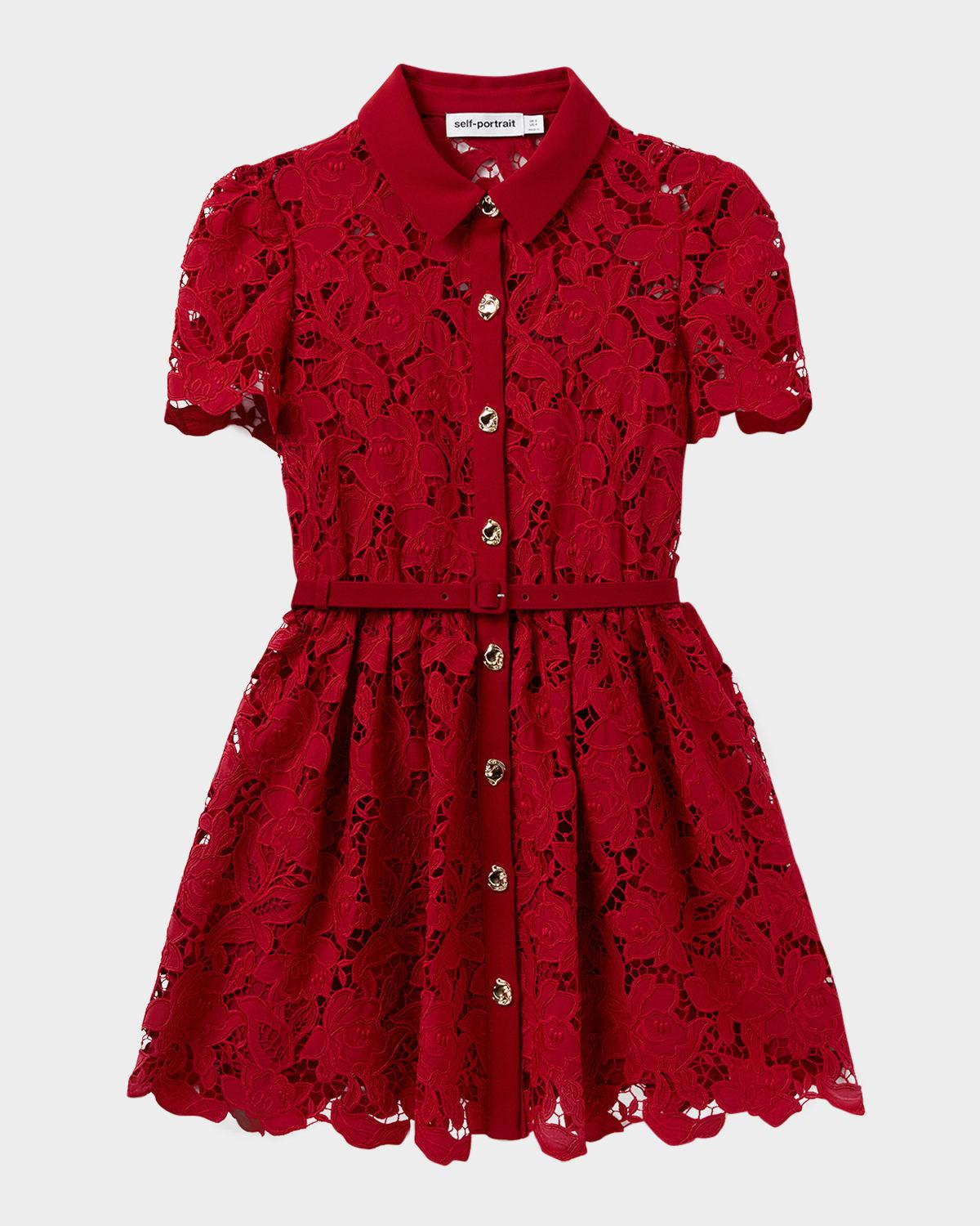 belted floral lace mini shirtdress