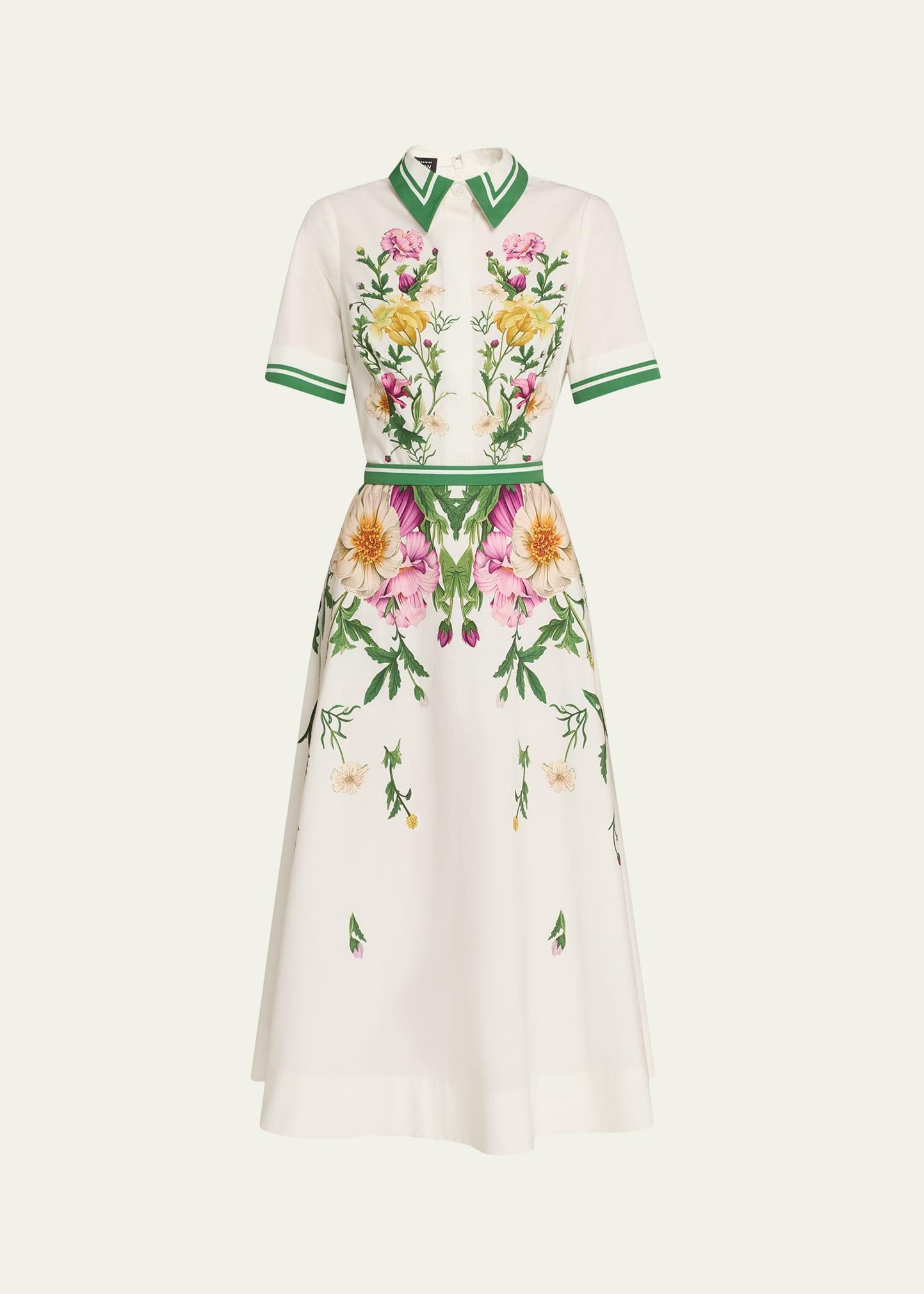 belted floral-print cotton midi shirtdress