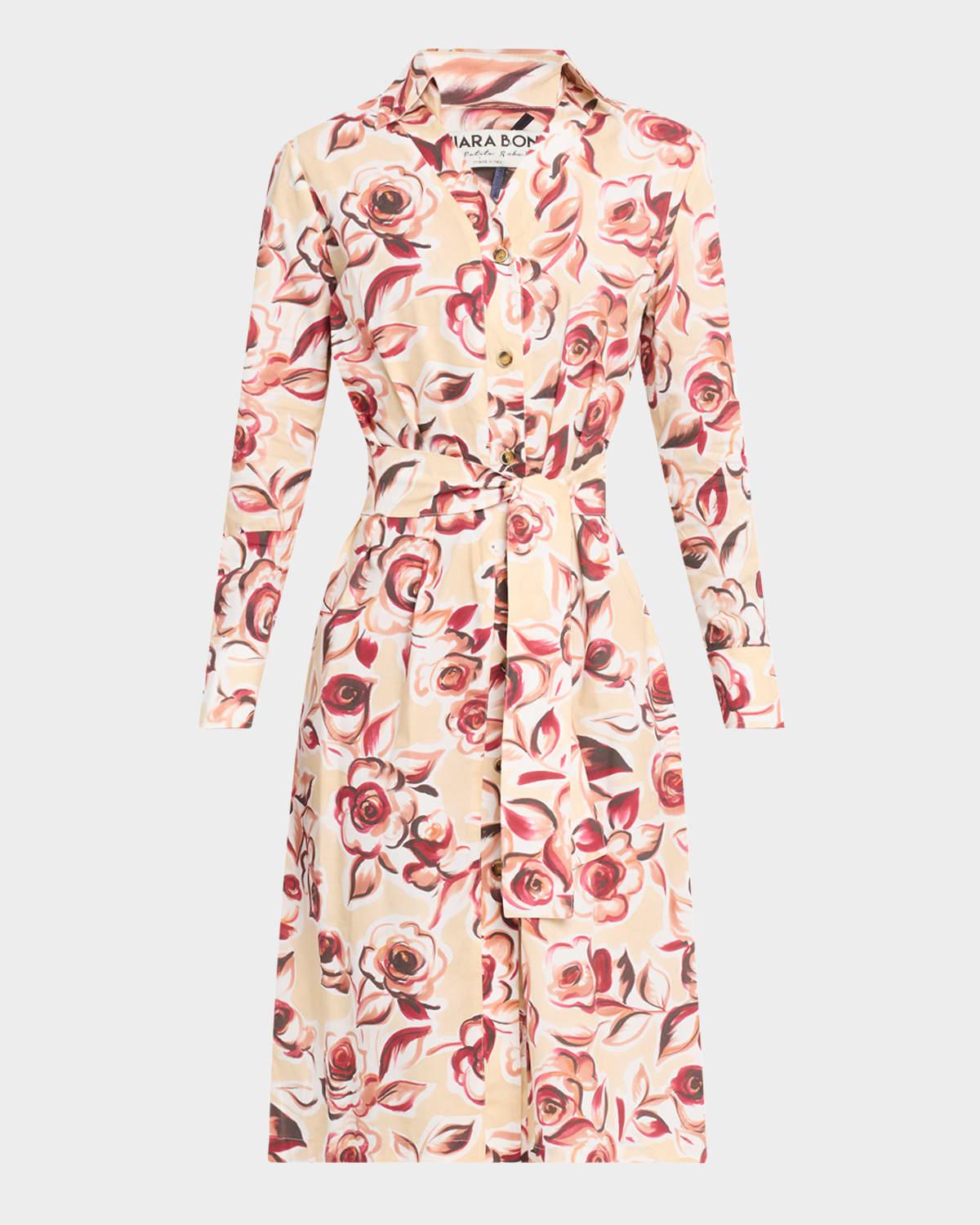 belted floral-print midi shirtdress
