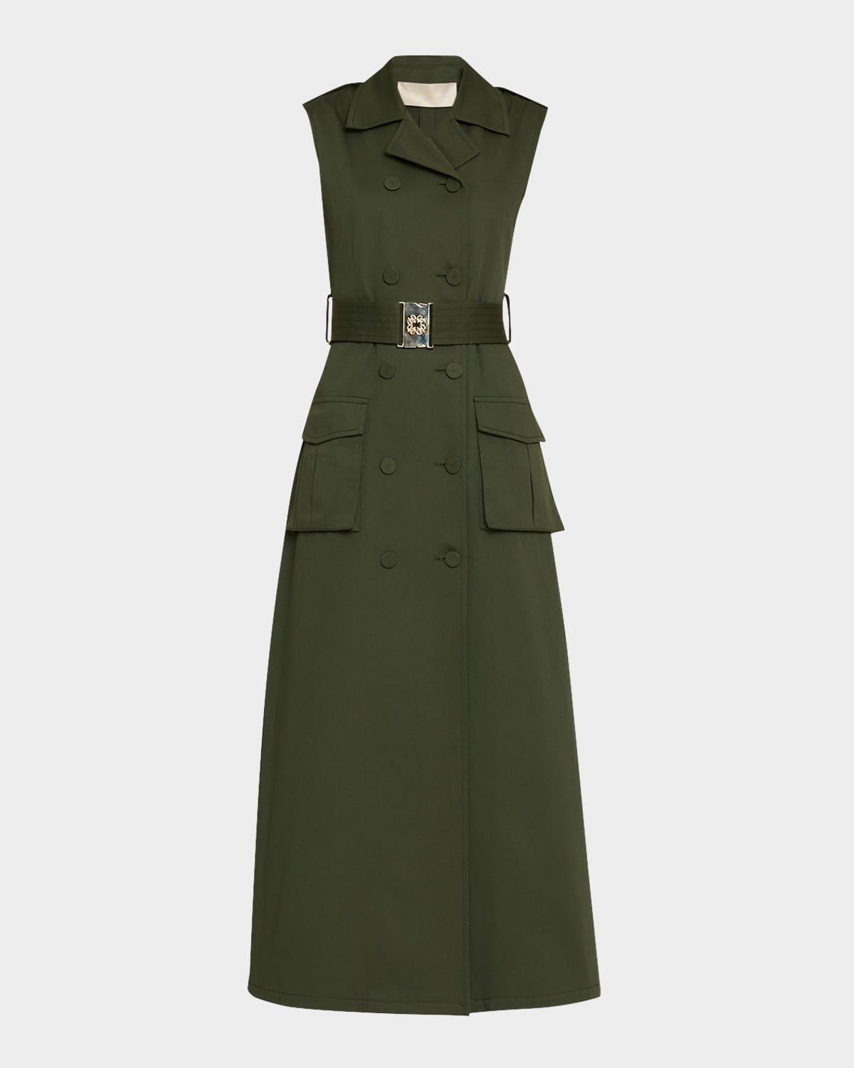 belted gabardine midi utility dress