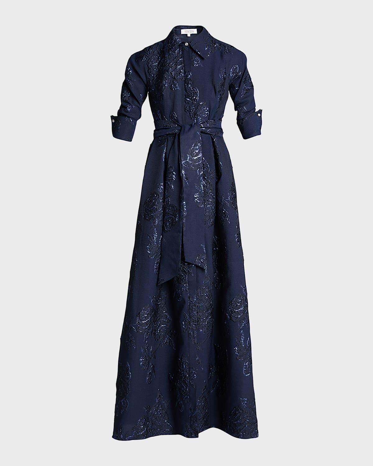 belted jacquard shirtdress gown