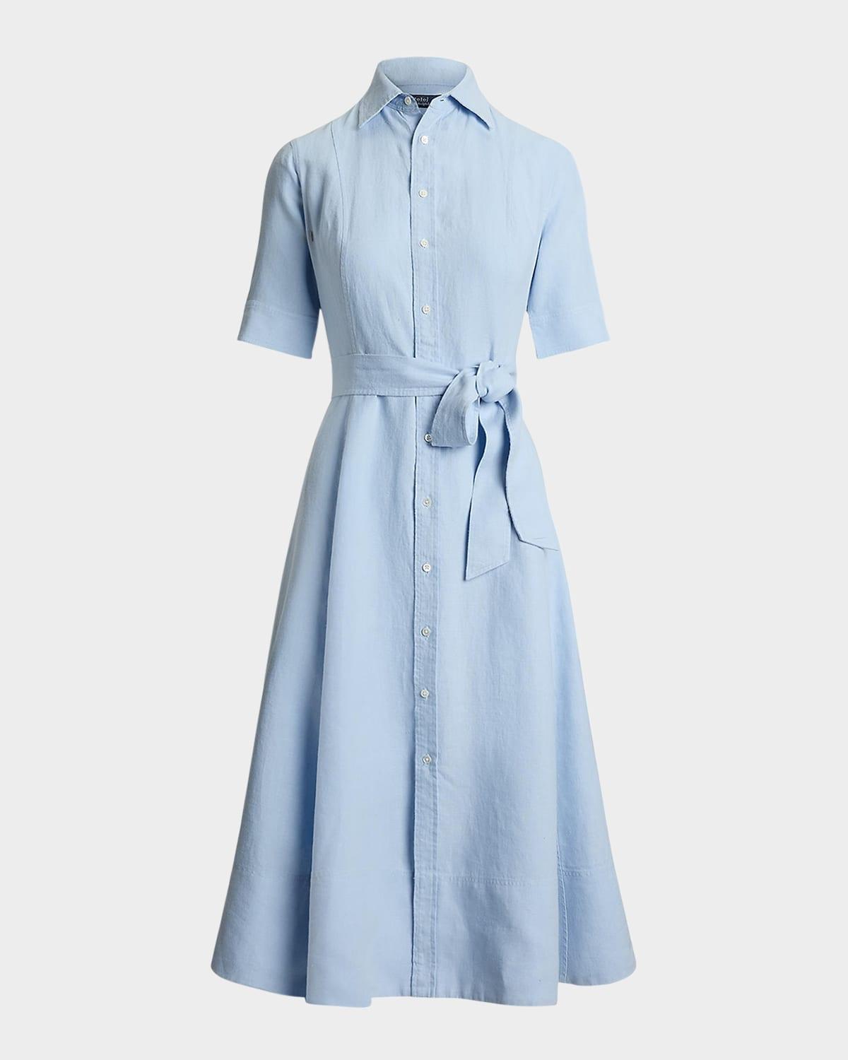 belted linen a-line shirtdress