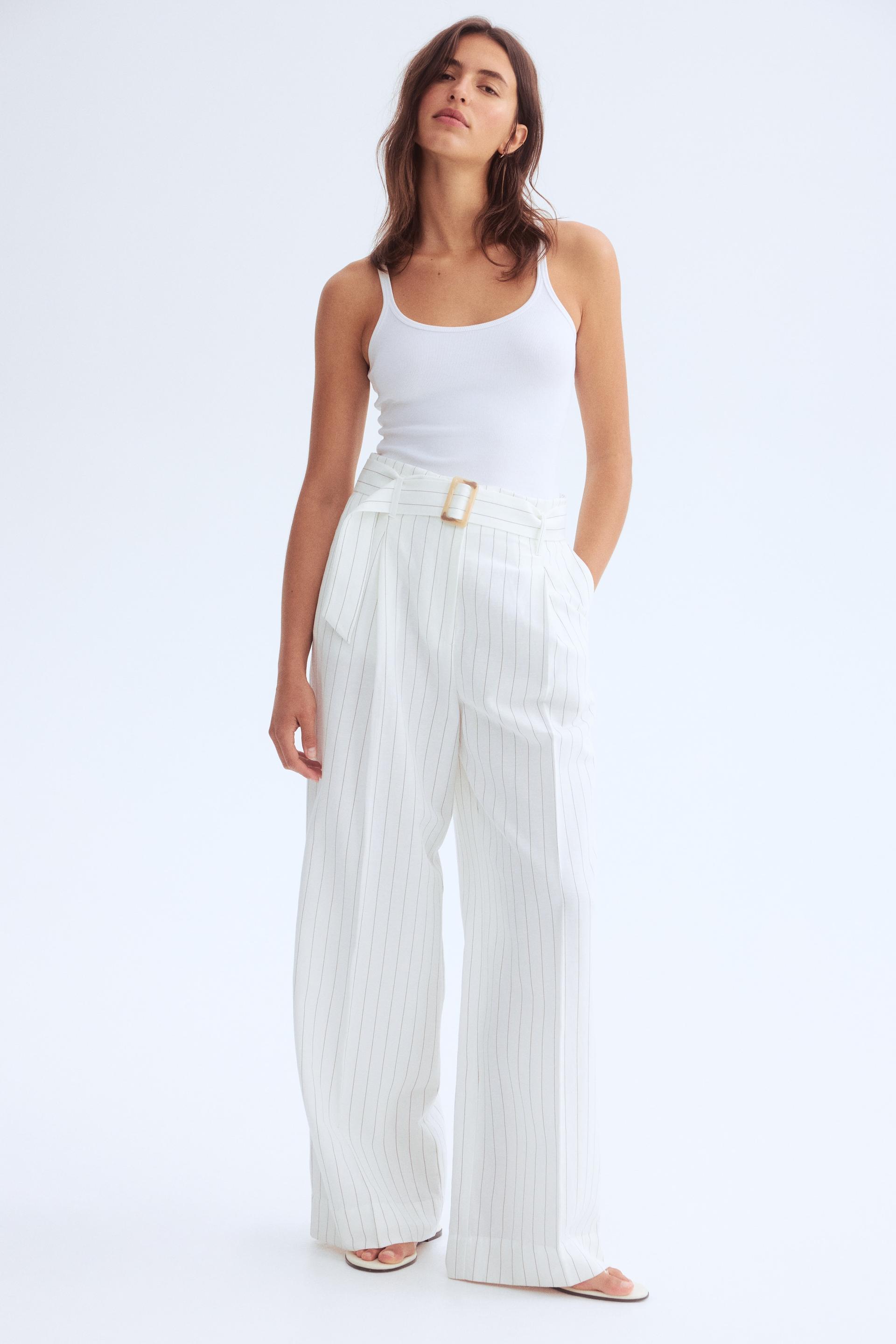 belted linen-blend trousers