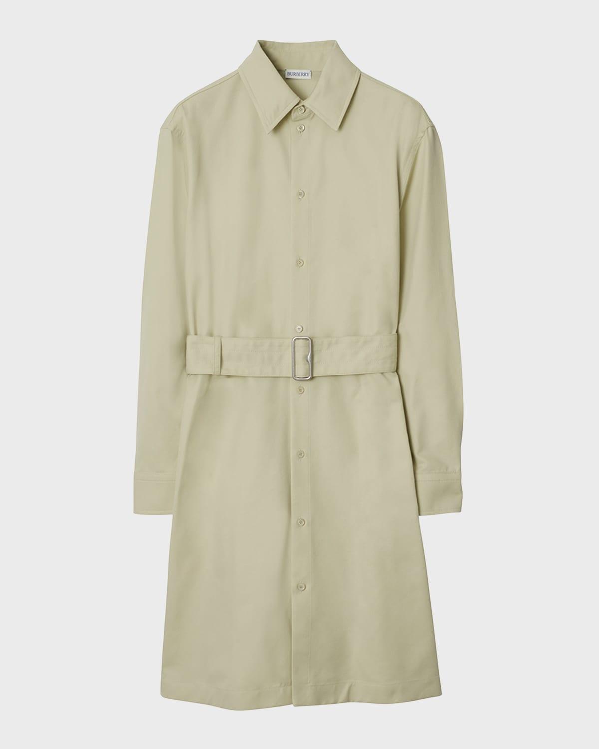 belted long-sleeve shirtdress