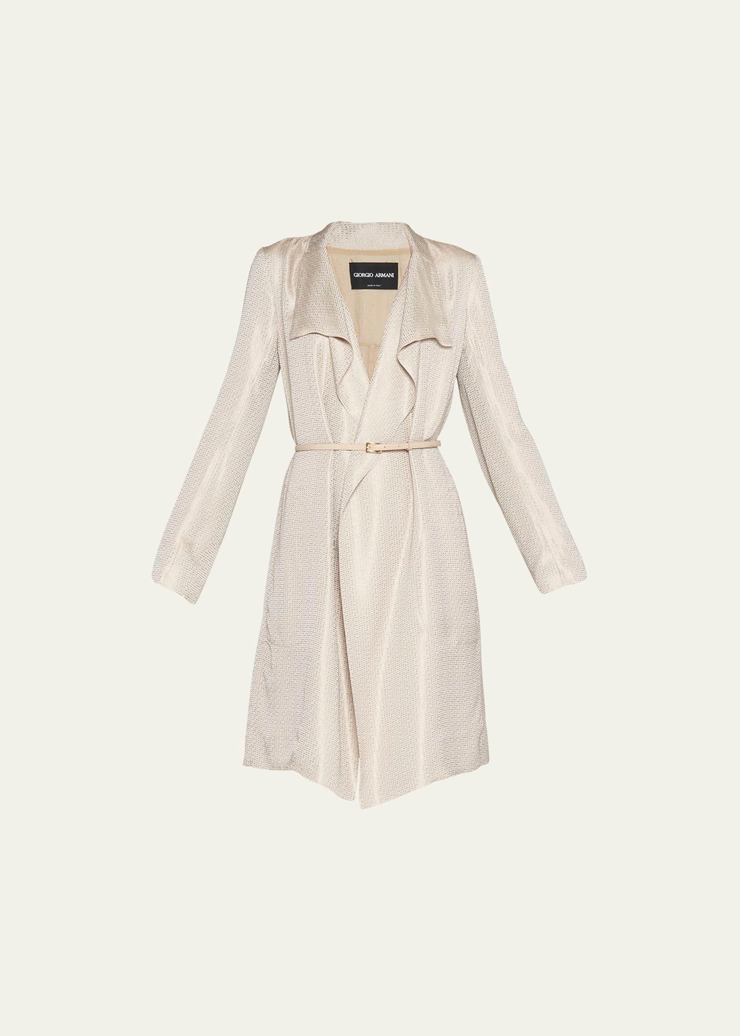 belted metallic wrap coat