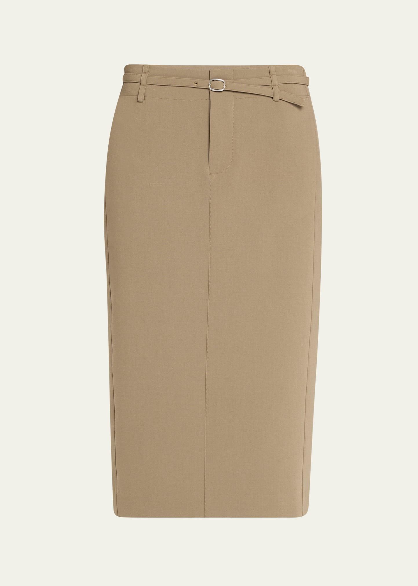belted midi pencil skirt