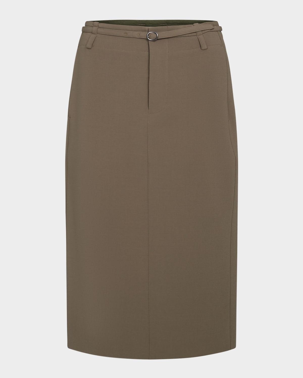 belted midi pencil skirt