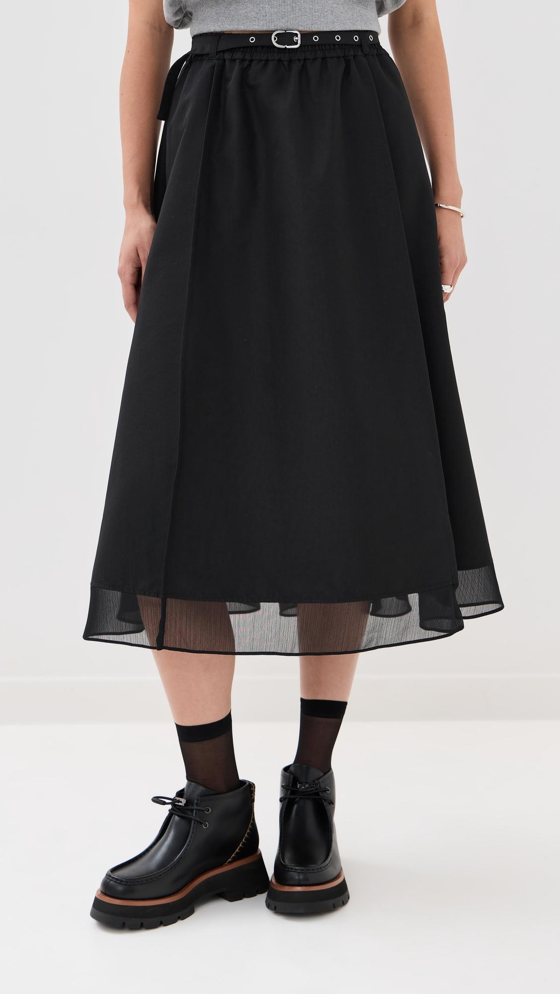 belted midi skirt with chiffon hem