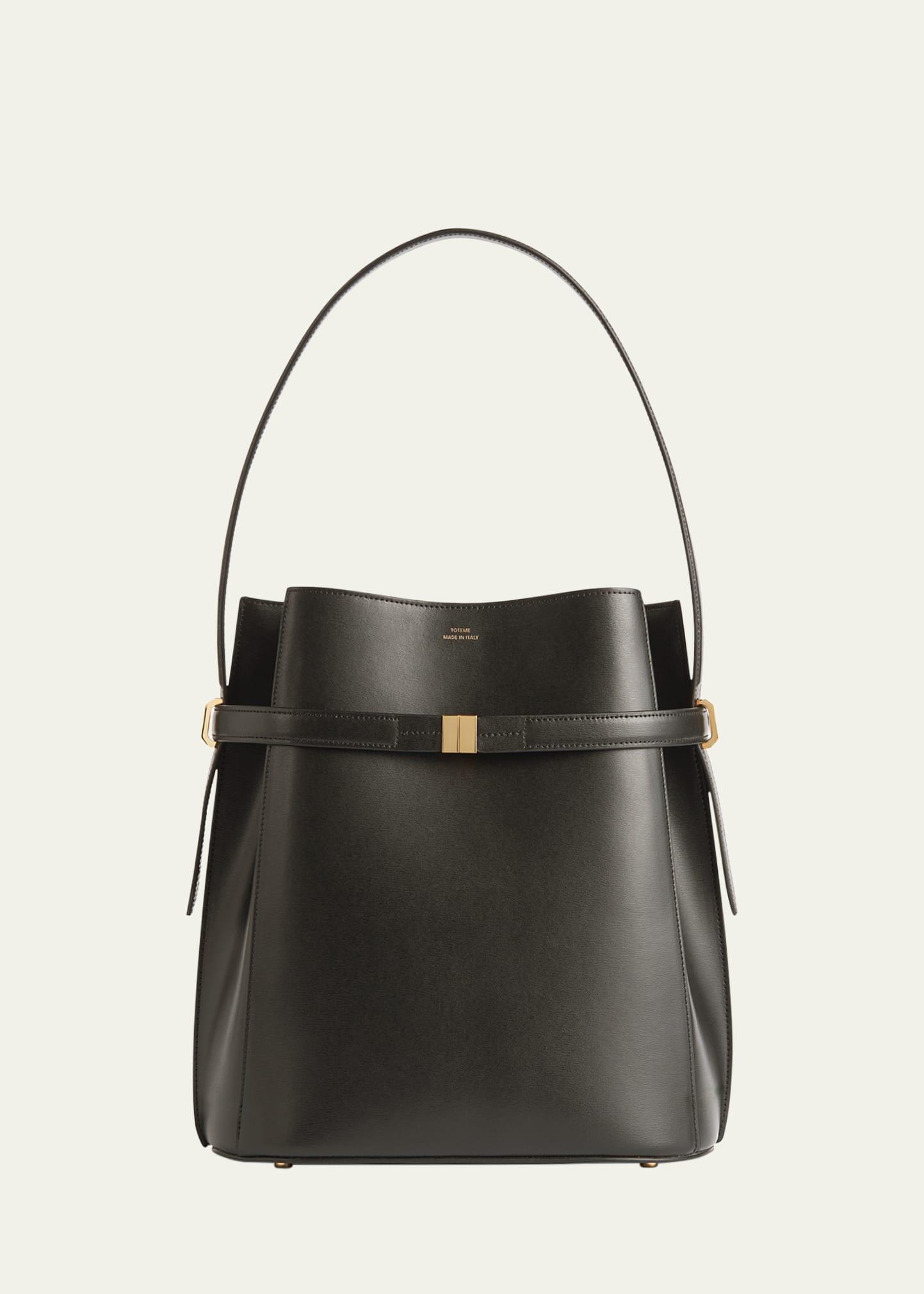 belted napa leather bucket bag