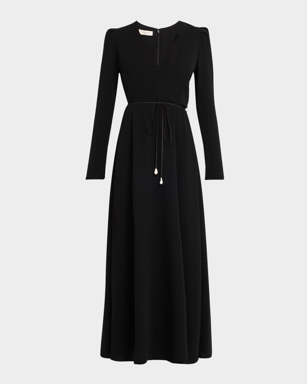 belted pearl-embellished gown