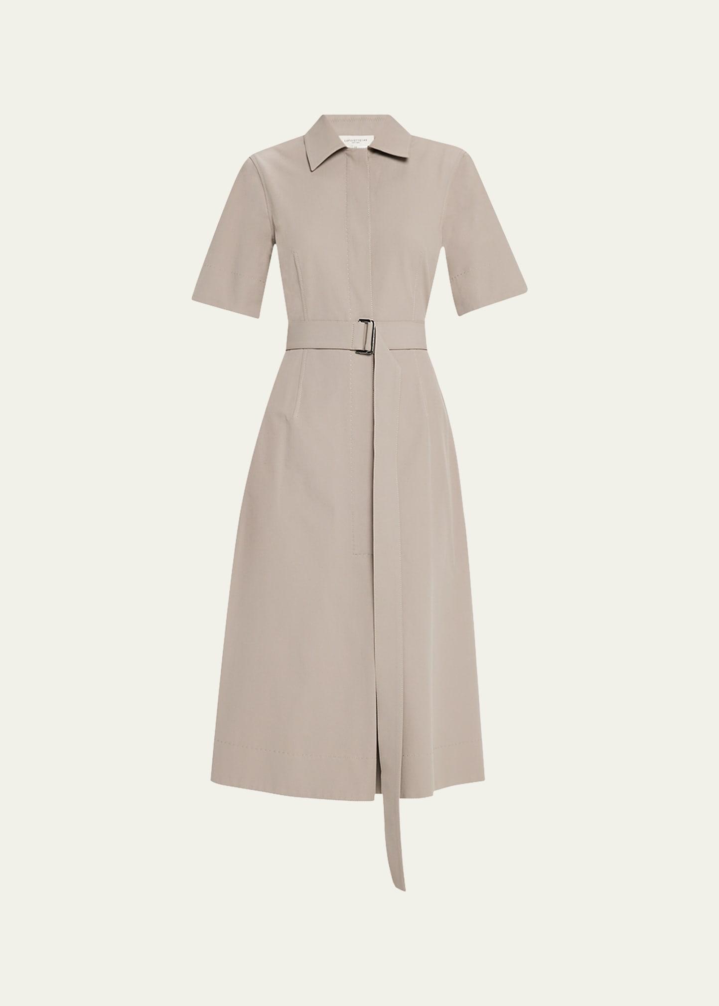 belted pick stitch midi shirtdress