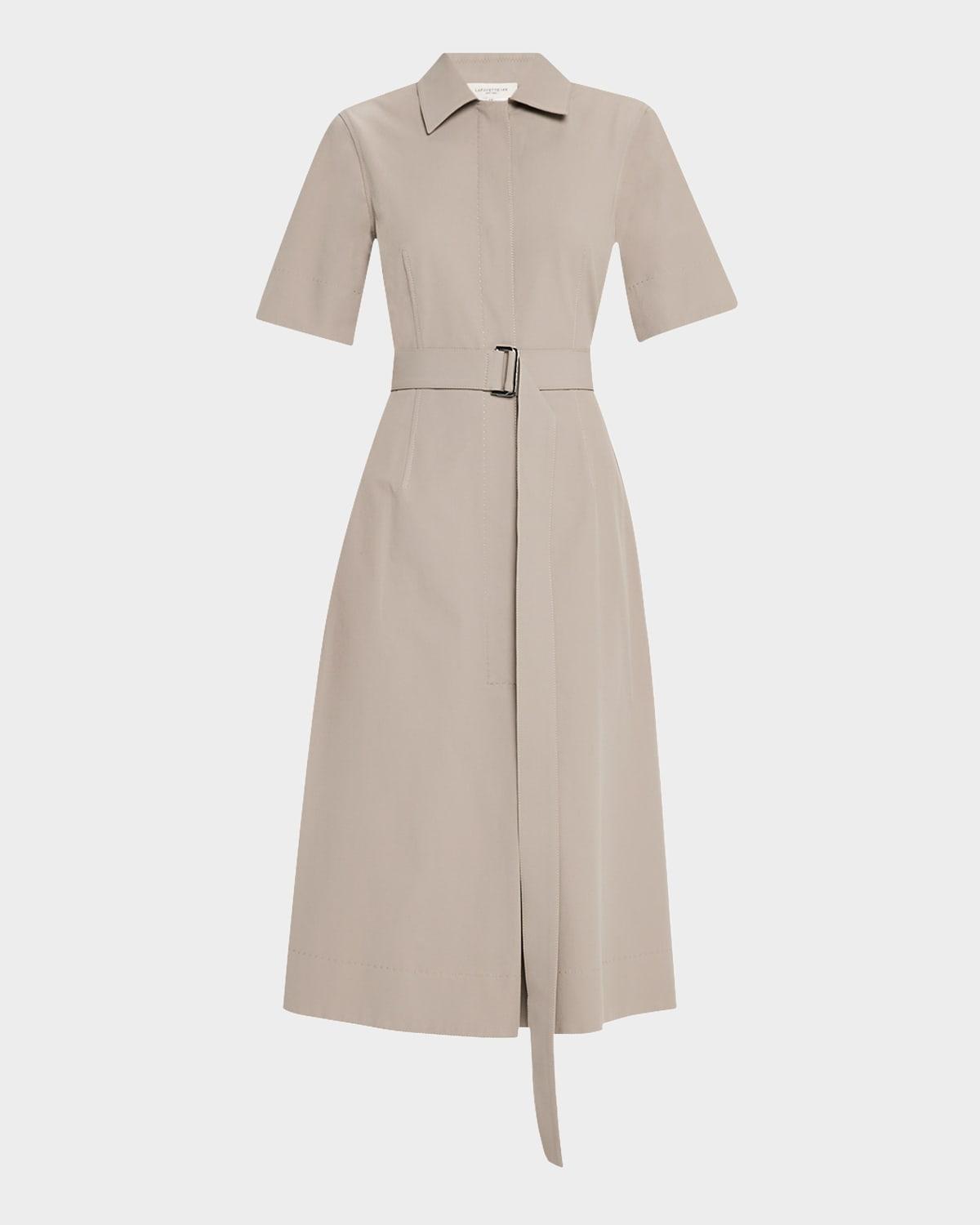 belted pick stitch midi shirtdress