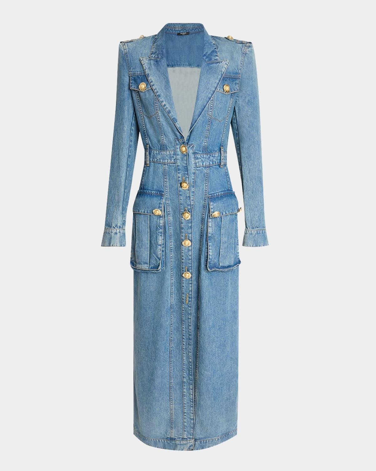 belted pocket detail v-neck denim midi dress