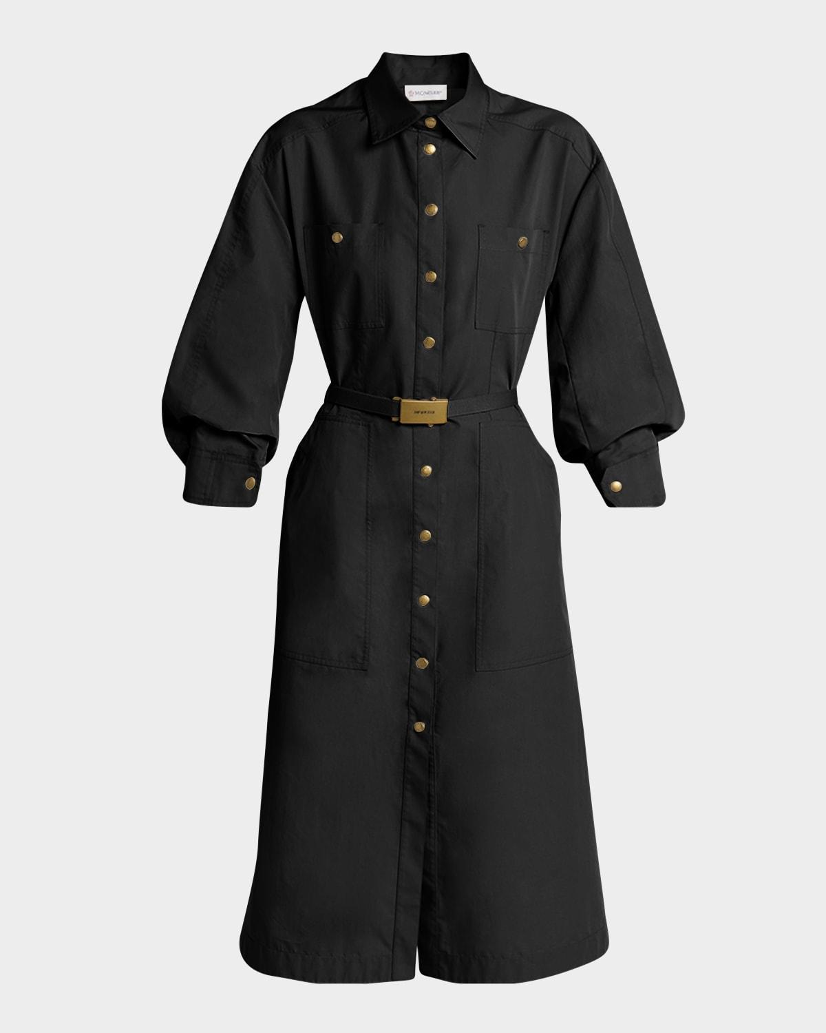 belted puff-sleeve shirtdress