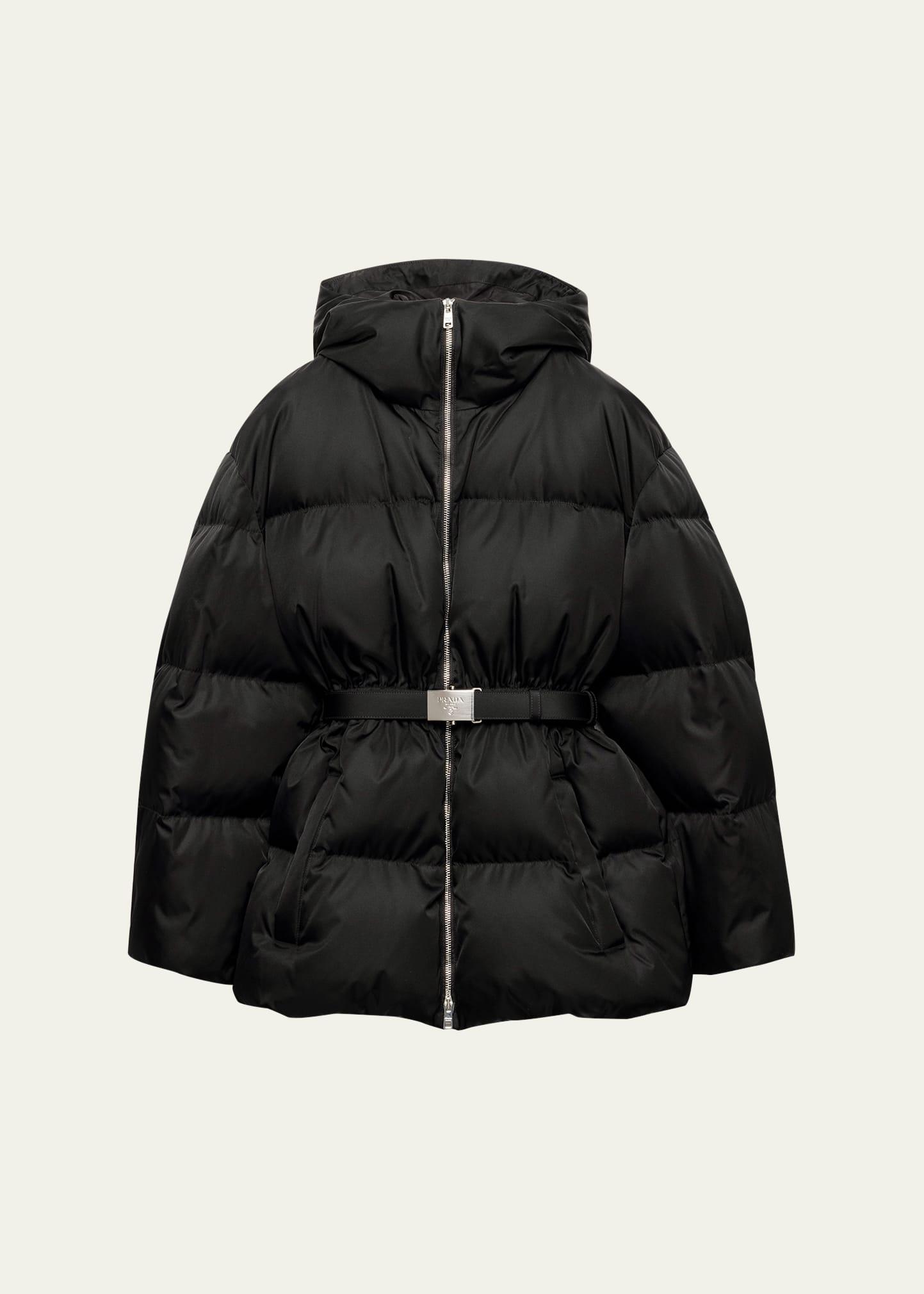belted re-nylon puffer jacket