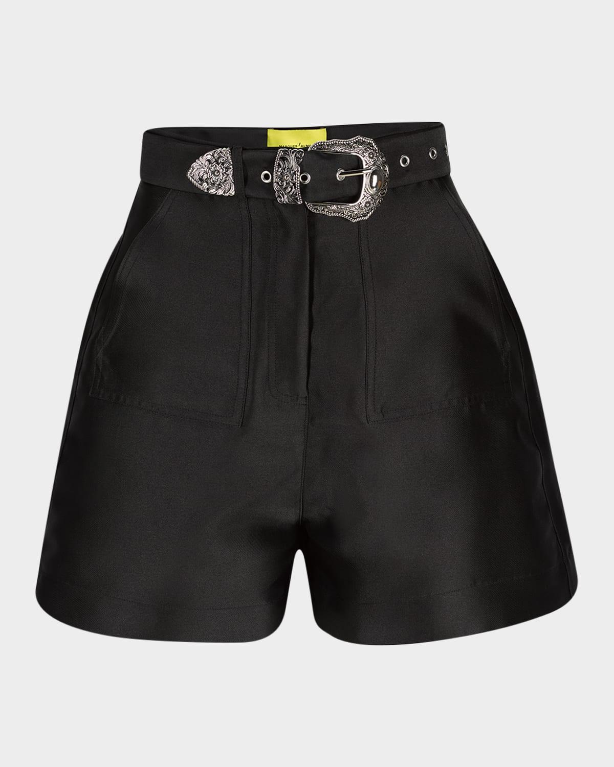 belted satin mikado shorts