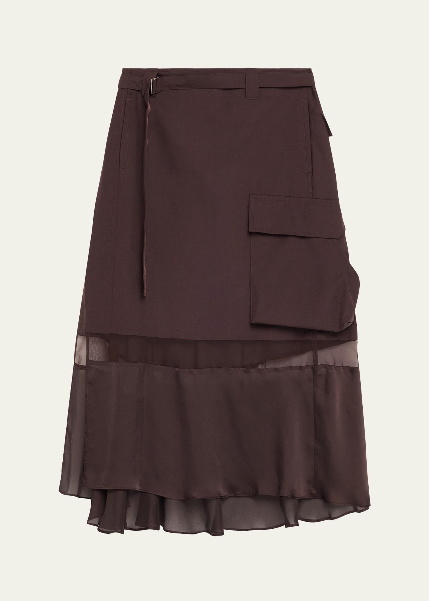 belted sheer-insert midi skirt