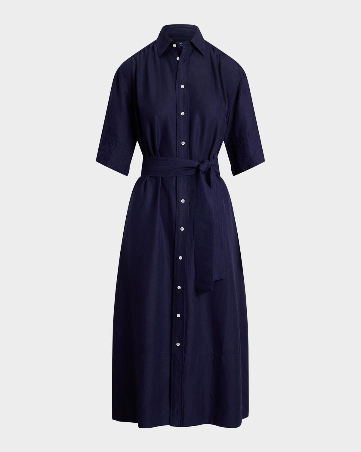 belted silk-blend shirtdress