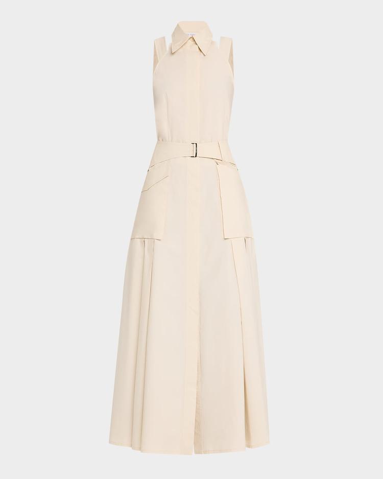 belted sleeveless midi shirtdress