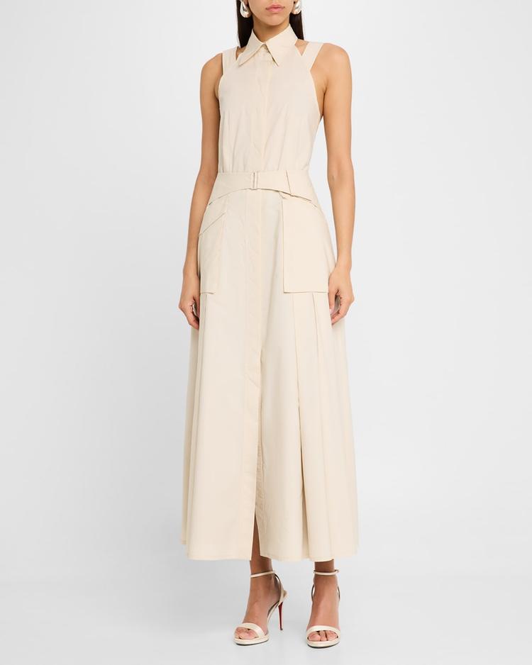 belted sleeveless midi shirtdress