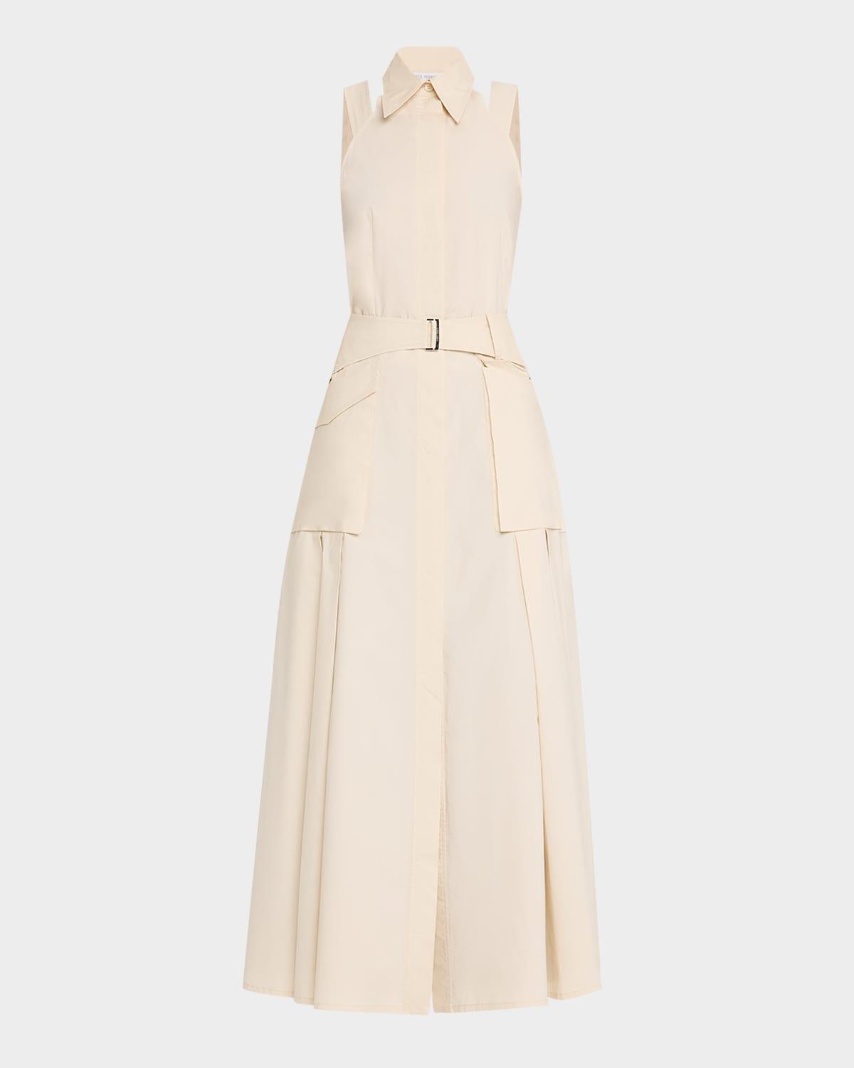 belted sleeveless midi shirtdress