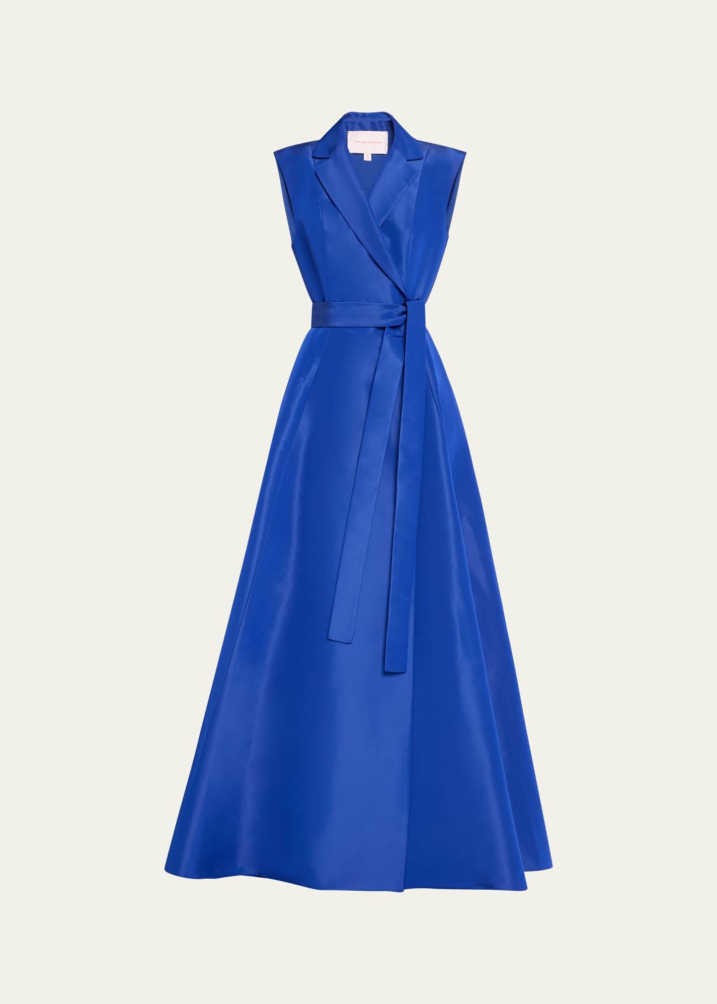 belted sleeveless trench gown