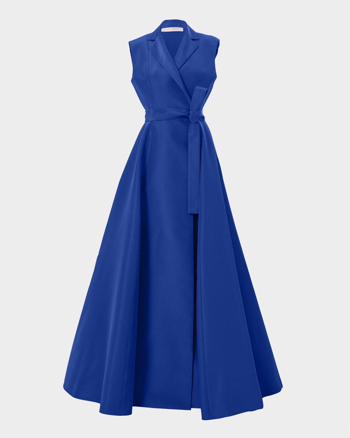belted sleeveless trench gown
