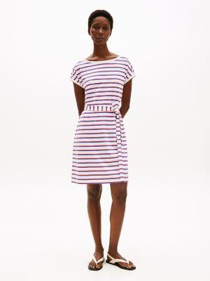 belted stripe t-shirt dress