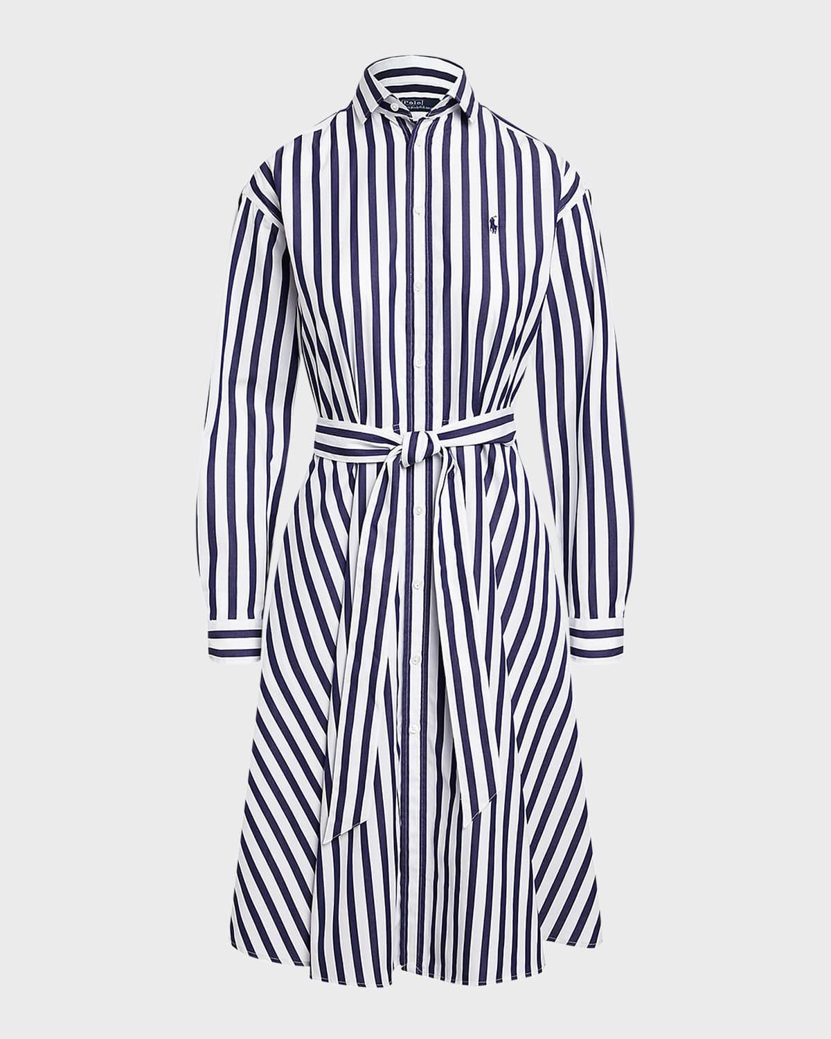 belted striped cotton shirtdress
