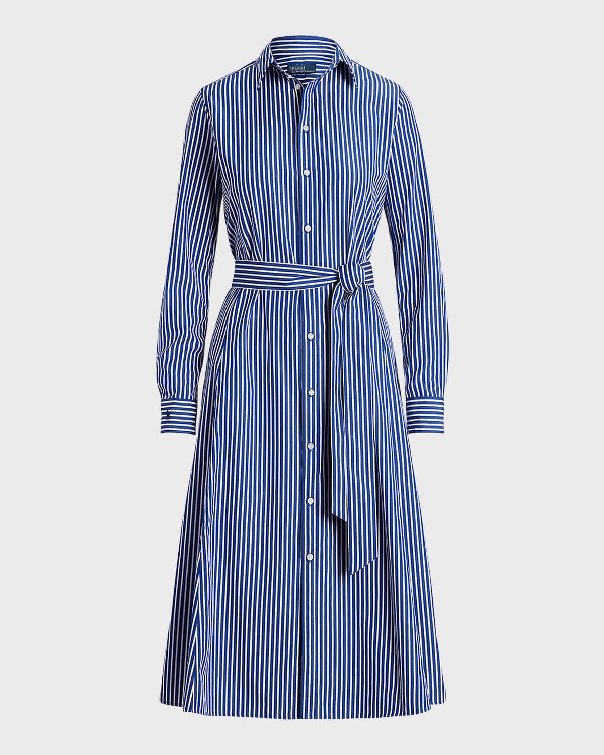 belted striped cotton shirtdress