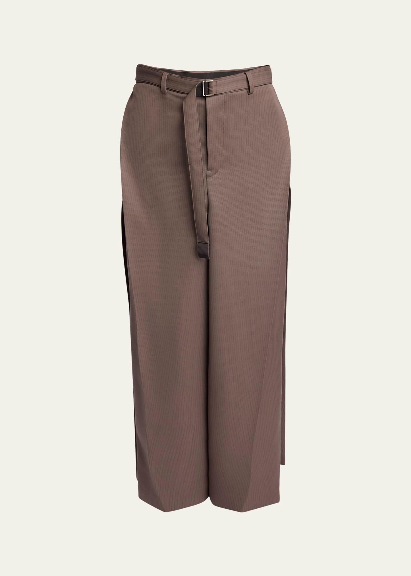 belted suiting pleated wool skirt