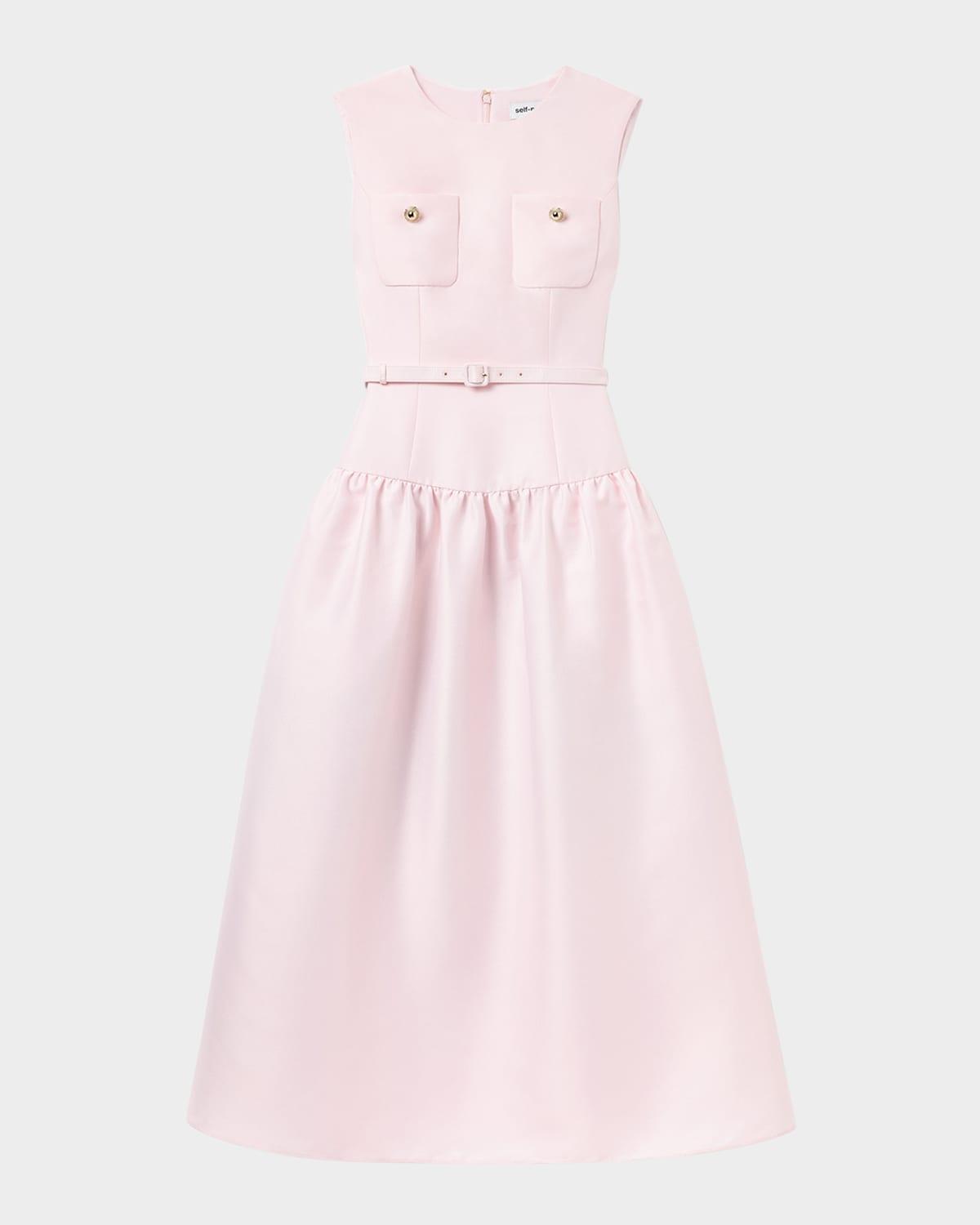 belted taffeta midi dress