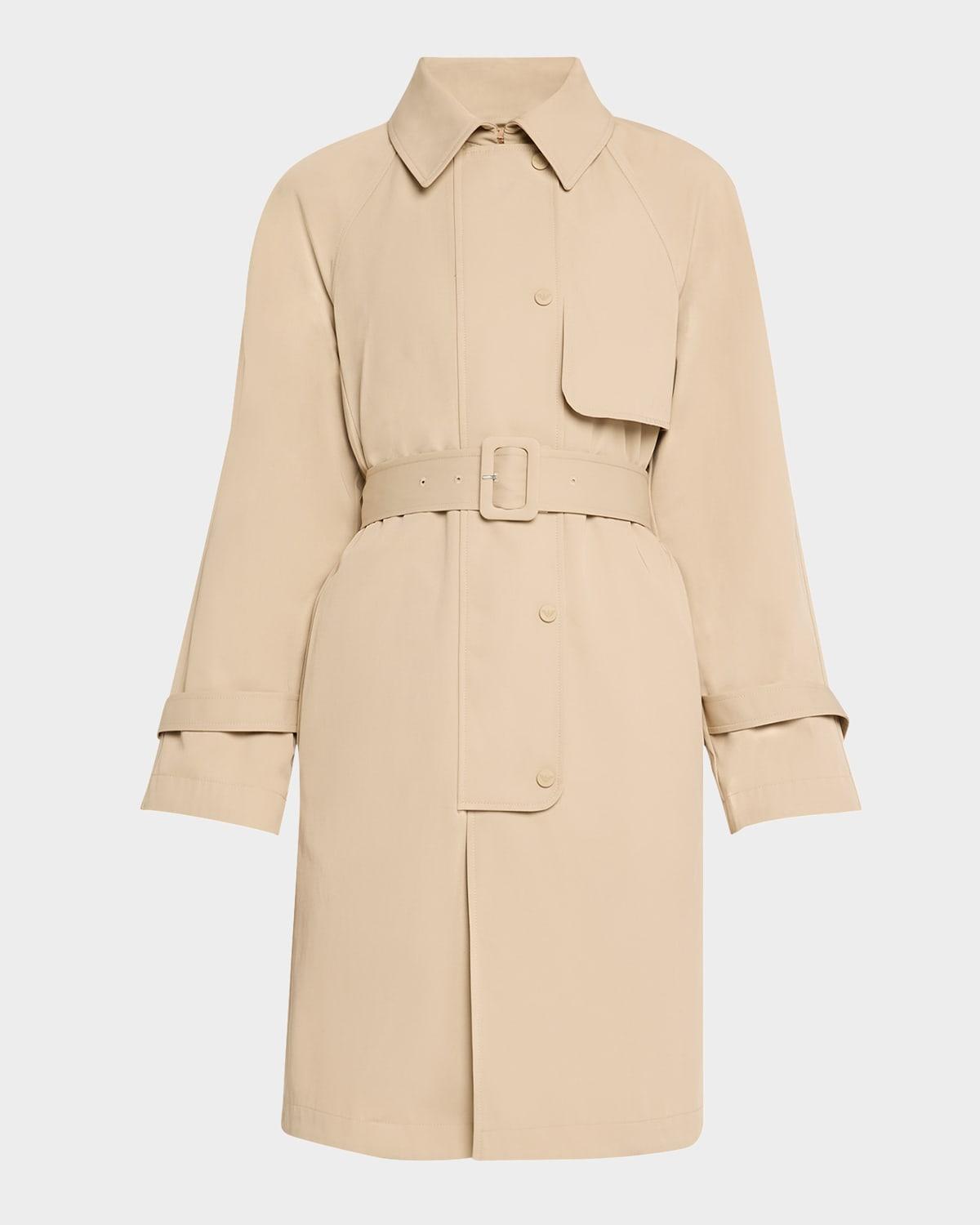 belted technical cotton trench coat