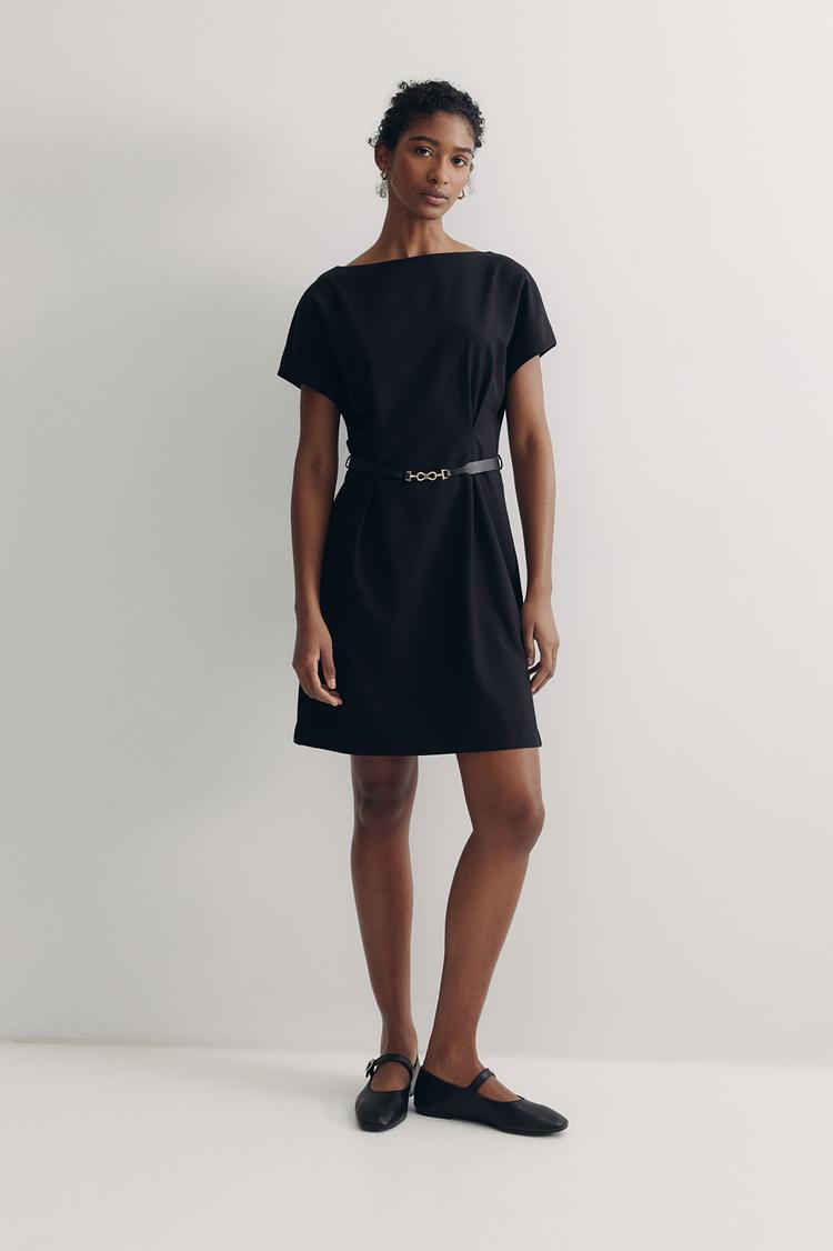 belted twill dress