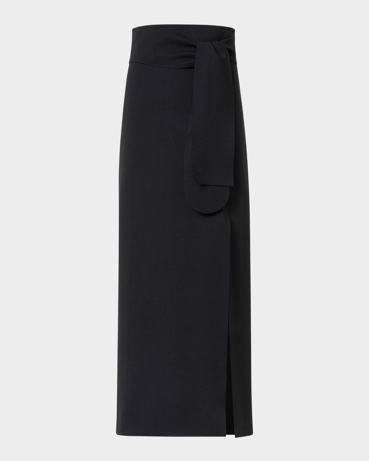 belted viscose jersey slit midi pencil skirt