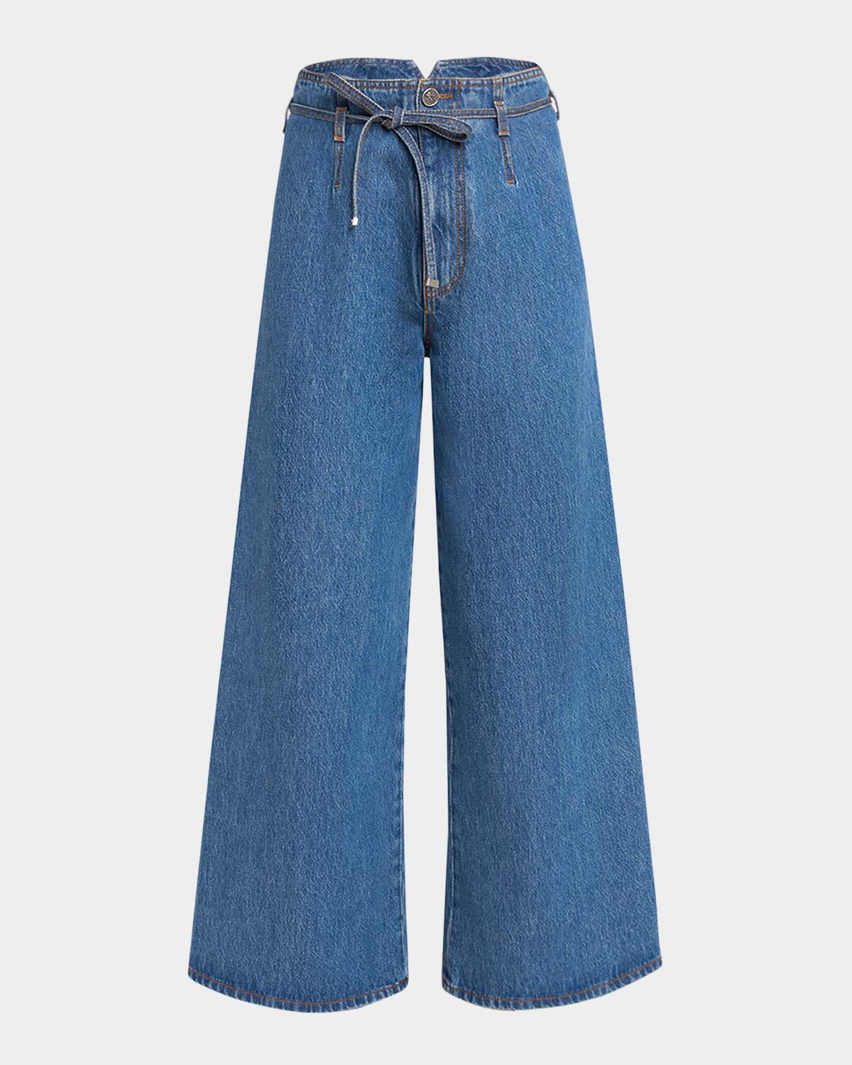 belted wide-leg crop denim trousers
